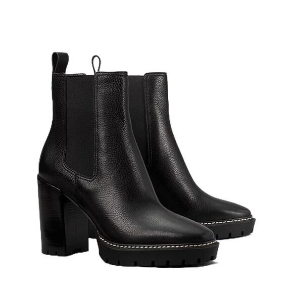 Tory Burch Lug 70mm Women's US 9 M Chelsea Boots Black Tumbled Leather NIB $448 - Picture 1 of 11